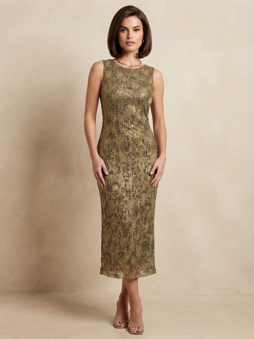 Vintage 90s Robbie Bee Tan and Gold Sequin